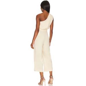 Free People Avery One Shoulder Jumpsuit Wide Leg Pockets Cream Ivory US 4 NWT thumbnail 5