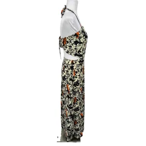 Suen Noaj Molaga Bird Maxi Dress L Floral Halter Cutout Tropical Travel Resort thumbnail 5