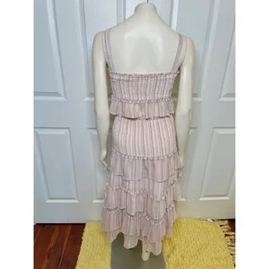 Red Dress Boutique Lavender Stripe Two Piece Smocked Set w/ Tiered Ruffle Skirt thumbnail 4