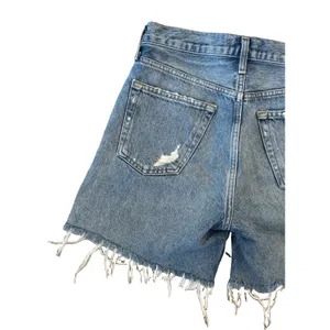 AGOLDE Parker Long High Rise Distressed Denim Shorts Button Fly Blue Size 24 thumbnail 6