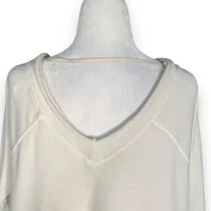 Free People No Frills Pullover Top Cream Lace Insert Vneck Sweatshirt‎ Small thumbnail 7