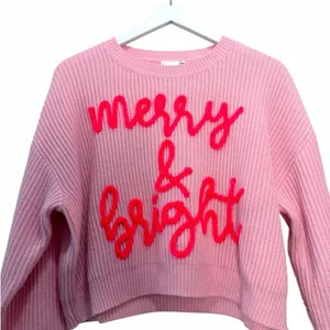 Queen of Sparkles Merry & Bright Pink Cropped Sweater Size XS thumbnail 2