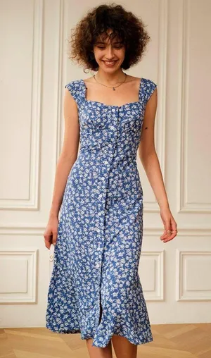 Rihoas Single-breasted Floral Midi Dress thumbnail 4