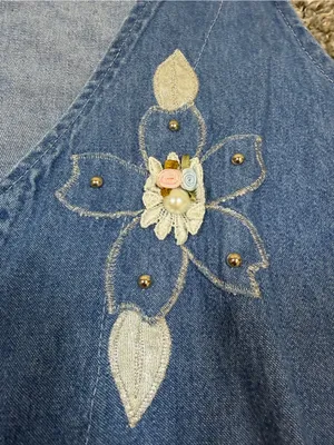 Vintage Embroidered Floral Denim Vest Pearl Studded Boho Western Cottagecore M thumbnail 8