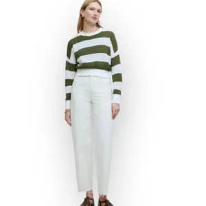 J.Crew Loose-Knit Crewneck Sweater Women's Small Off White Green Long Sleeve NWT thumbnail 13