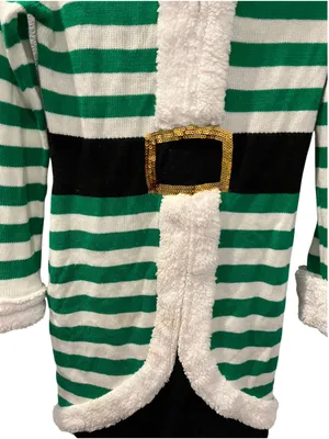With Love Derek Elf Christmas Sweater Dress Hooded Green White Striped Costume L thumbnail 5