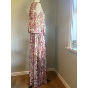 MISA Floral Halter Maxi Dress Pink Green XS/S Boho Chiffon flowy romantic whimsi thumbnail 10
