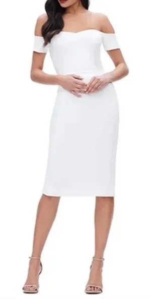 NWOT Dress the Population Bailey Off the Shoulder Dress white sz M thumbnail 1