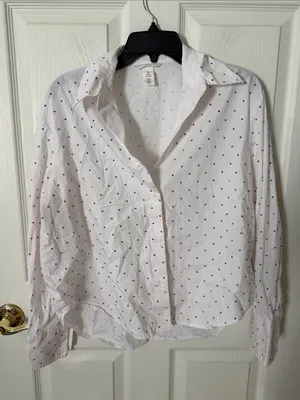 H&M White Button-Down Shirt with Black rhinestones small oversized. thumbnail 1