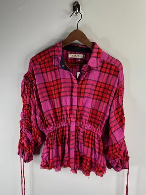 Free People We The Free Pacific Dawn Red Plaid Top Size XS thumbnail 2