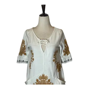 Free People Talia White Floral Embroidered Lace Up Cut Out‎ Back Tunic Top XS thumbnail 5