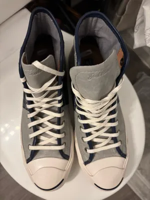 Jack Purcell Converse Sneakers high top Leather grey/blue boho or casual sz10 thumbnail 4