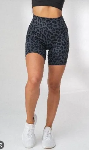 Balance Athletica Womens M Ascend Rider Biker Shorts King Cheetah Midnight Black thumbnail 1