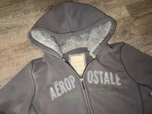 Y2K Vntge Aeropostale 87 Grey Half Zip Hoodie w/ Faux Fur Hood XL thumbnail 2