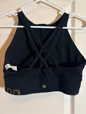 Lululemon Energy Bra High Neck Long Line Zip Special Edition Black Gold 10 thumbnail 2