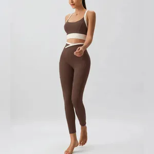 Berlook Activewear Coffee Contrast U Neck Sports Bra - Light Support thumbnail 4
