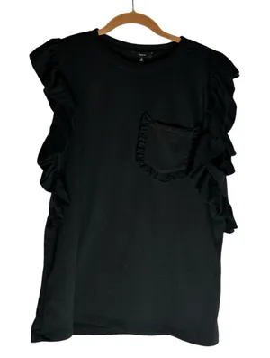 NWT Drew Black Jersey Knit Crewneck‎ Ruffle Sleeve Blouse Top Shirt Size Medium thumbnail 1