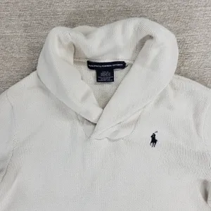 Ralph Lauren Sport Shawl Collar Sweater Womens Small White Preppy Blue Pony thumbnail 5