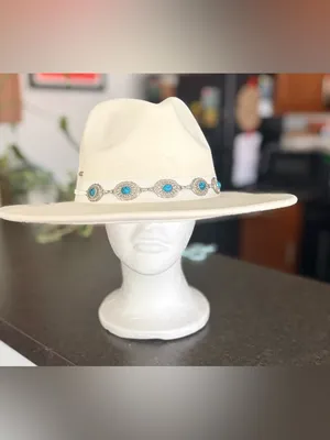 Adora Ivory Felt Western Hat Turquoise Concho Band Boho Luxe Cowgirl thumbnail 2
