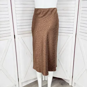 Mi Ami Francesca’s Satin Animal Print High Waist Midi Slip Skirt‎ Brown Small thumbnail 5