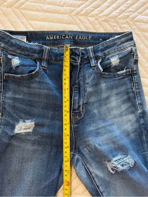American Eagle Super Hi Rise jeggins Distressed Jeans - Blue Wash Size 4 thumbnail 7