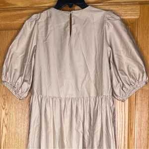 ZARA Asymmetric Puff Sleeve Tiered Cotton Poplin Midi Dress‎ in Camel Size XS thumbnail 16