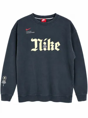 Nike Womens Gothic Logo Crewneck Sweatshirt Medium Black Oversized Streetwear thumbnail 1
