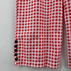 Red Pink Gingham Wide Leg Overall Jumpsuit Women L Button Hem Cottagecore Picnic thumbnail 5