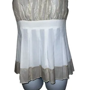 CACHE White With Gold Metallic Ruched Sheer Illusion Tank Cami‎ Top NWOT Siz thumbnail 5