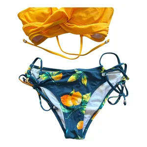 Cupshe Yellow Lemon Print Wrap Bikini Set XS Tie Side NWT thumbnail 2