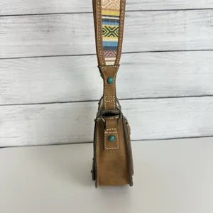 Tony Lama Woven Accent Colorful SaddleBag Leather Southwestern Crossbody‎ Purse thumbnail 4
