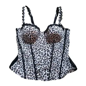 H&M Corset Women 8 Black Leopard Lace Detail Push Up Brassiere Tank Top NEW thumbnail 1