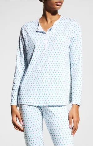 Roller Rabbit pajamas mint hearts print henley top long sleeve pima cotton thumbnail 1