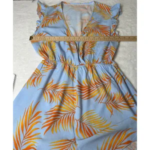 Cupshe Womens Tropical Palm Leaf Jumpsuit Blue Orange V-Neck Ruffle Hem Size M thumbnail 7