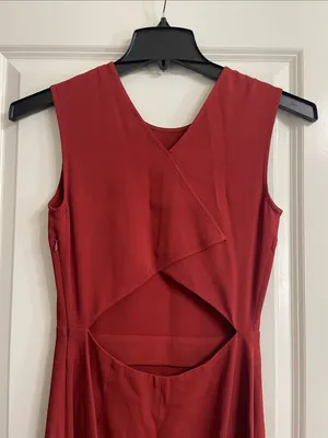 ALC Frank Size 2 Sleeveless Shift Dress Cut Out Back Brick Color Midi Slit thumbnail 5