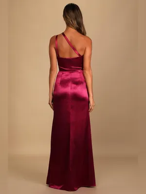 Lulus Devotion to Love Wine Satin One-Shoulder Maxi Dress small thumbnail 2