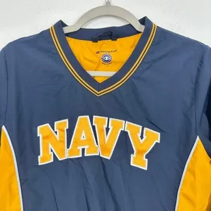 Champion Navy Pullover Windbreaker‎ Jacket V-Neck Yellow Trim Size S Gorpcore thumbnail 3