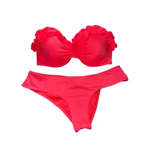 Victoria’s Secret pink ruffles swim strapless top size 34D with ruched bottoms S thumbnail 3