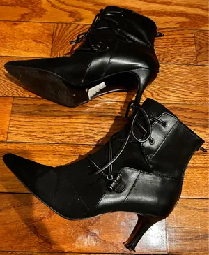 Nine West VTG Y2K Black suede/leather pointed toe with lace Ankle boots 7M thumbnail 4