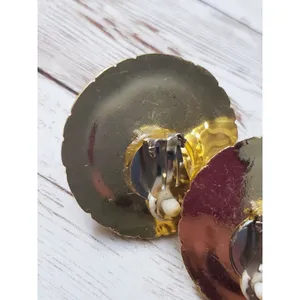 Vintage Clip On Earrings Large Statement Gold Tone, Silver Tone, Metallic Purple thumbnail 8