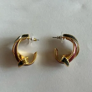 3/$20 Dark Red and Green Large Twisted Gold Plated Hoop Earrings thumbnail 2