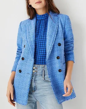 Ann Taylor Fringed Tweed Double Breasted Blazer NWT thumbnail 1