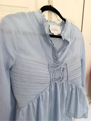 Anthropologie Mare Mare Long-Sleeve Cinched Front Top Pastel Blue Blouse Medium thumbnail 4