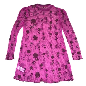 Free People XS Sheer Mesh‎ Floral Mini Dress Magenta Pink Long Sleeve Tunic thumbnail 1
