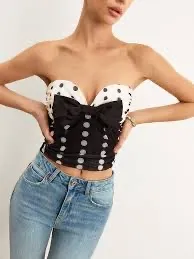 Commense black and white Polka Dot Bow Strapless Top thumbnail 1