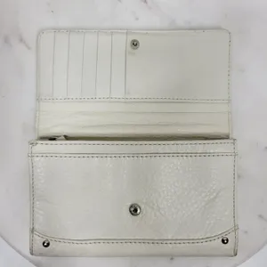 VTG Cow Leather Bi-fold Checkbook Wallet White Ivory Card Slots Simple Classic thumbnail 2