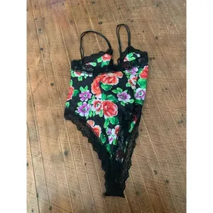 Victoria’s Secret vintage gold label lace up front floral satin teddy lingerie b thumbnail 2