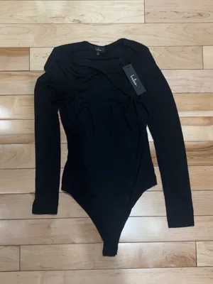 Lulu’S Trendy Twist Black Twist-Front Long Sleeve Bodysuit thumbnail 3