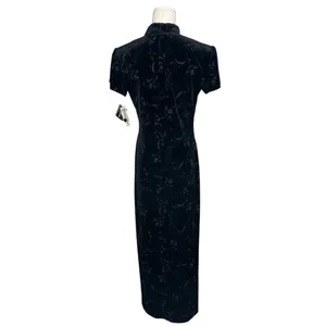 NEW Vintage Dressbarn Beaded Floral Velvet Qipao Cheongsam Maxi Dress Deadstock thumbnail 2