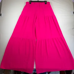 Cato Hot Pink Tiered Palazzo Pant Wide Leg Elastic Waist Lightweight Trouser Med thumbnail 2